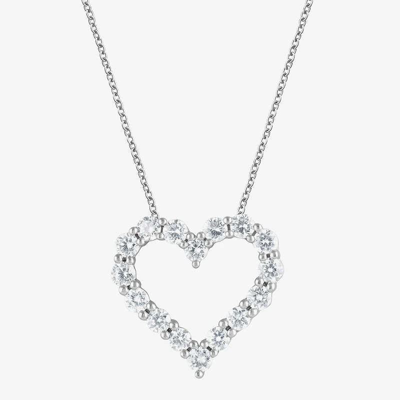 (F, Si2) Womens 1 CT. T.W. Lab Grown White Diamond Sterling Silver Heart 18 Inch Pendant Necklace