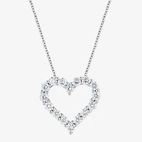 (F, Si2) Womens 1 CT. T.W. Lab Grown White Diamond Sterling Silver Heart 18 Inch Pendant Necklace
