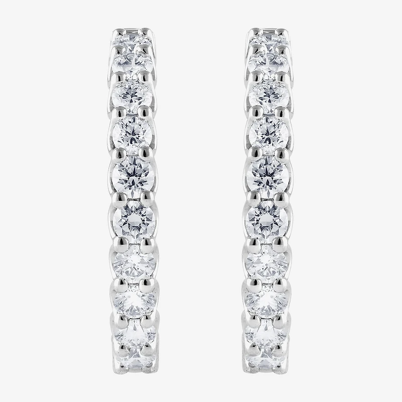 (F, Si2) Womens 1 CT. T.W. Lab Grown White Diamond Sterling Silver Hoop Earrings