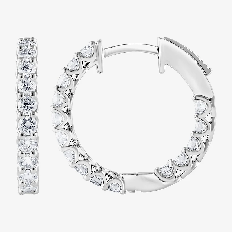 (F, Si2) Womens 1 CT. T.W. Lab Grown White Diamond Sterling Silver Hoop Earrings