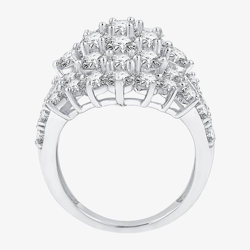 (G, Si1-Si2) Womens 5 CT. T.W. Lab Grown White Diamond Sterling Silver Cluster Cocktail Ring