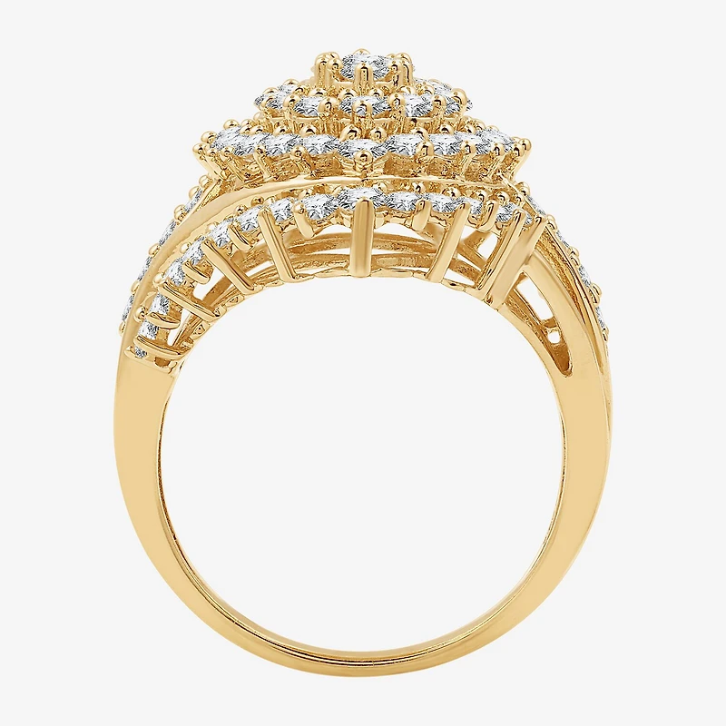 (G, Si1-Si2) Womens 2 CT. T.W. Lab Grown White Diamond 14K Gold Over Silver Cluster Cocktail Ring