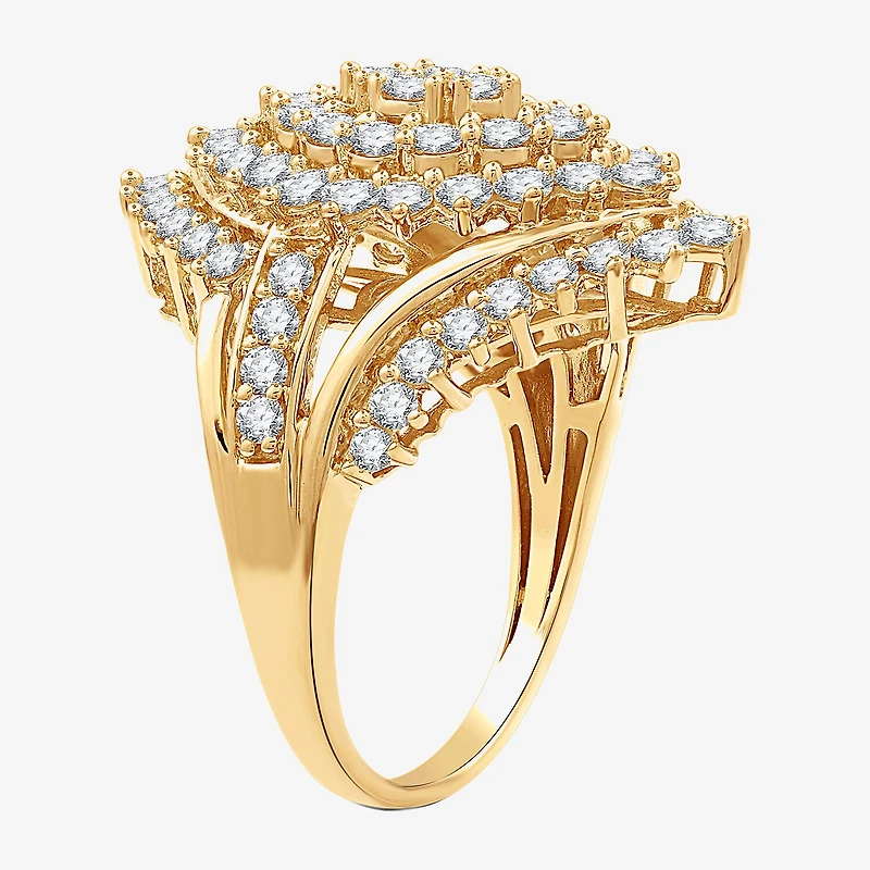 (G, Si1-Si2) Womens 2 CT. T.W. Lab Grown White Diamond 14K Gold Over Silver Cluster Cocktail Ring