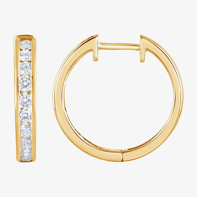 (F, Si2) Womens 1 CT. T.W. Lab Grown White Diamond 14K Gold Over Silver 19.5mm Hoop Earrings