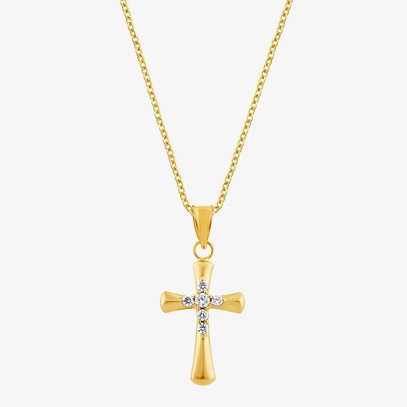 Cross (F/Vs2) Womens 1/4 CT. T.W. Lab Grown White Diamond 14K Gold Over Silver Cross 18 Inch Pendant Necklace