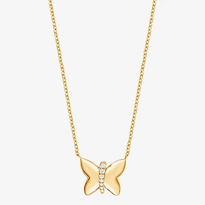 (F/Vs2) Womens 1/10 CT. T.W. Lab Grown White Diamond 14K Gold Over Silver Butterfly 18 Inch Pendant Necklace