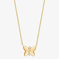 (F/Vs2) Womens 1/10 CT. T.W. Lab Grown White Diamond 14K Gold Over Silver Butterfly 18 Inch Pendant Necklace