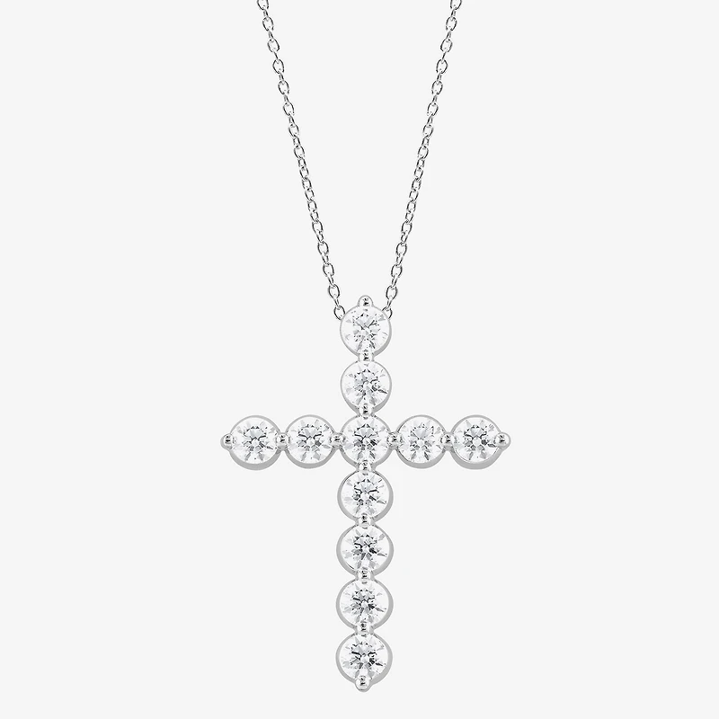 Cross (F/Si2) Womens 2 CT. T.W. Lab Grown White Diamond Sterling Silver Cross 18 Inch Pendant Necklace