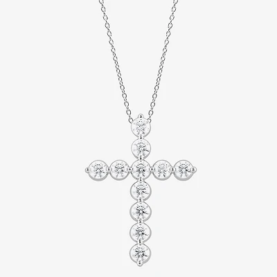 Cross (F/Si2) Womens 2 CT. T.W. Lab Grown White Diamond Sterling Silver Cross 18 Inch Pendant Necklace