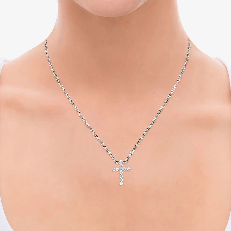 Cross (F/Si2) Womens 2 CT. T.W. Lab Grown White Diamond Sterling Silver Cross 18 Inch Pendant Necklace