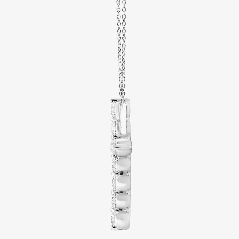 Cross (F/Si2) Womens 2 CT. T.W. Lab Grown White Diamond Sterling Silver Cross 18 Inch Pendant Necklace