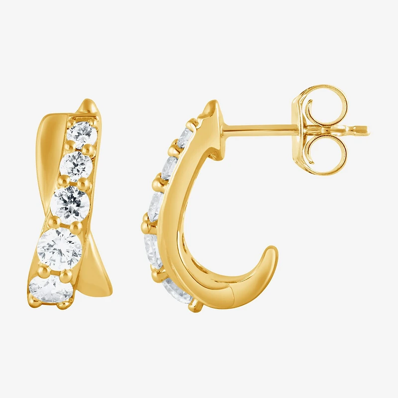 (F/Si2) Womens 1 CT. T.W. Lab Grown White Diamond 14K Gold Over Silver 14.3mm Hoop Earrings