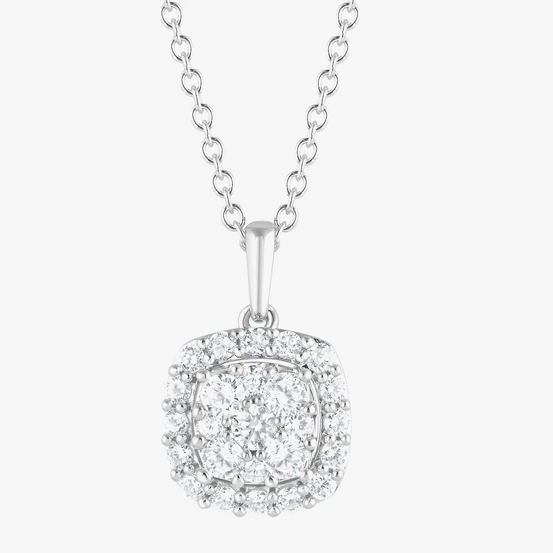 (F, Vs2) Womens 1 CT. T.W. Lab Grown White Diamond Sterling Silver Cushion 18 Inch Pendant Necklace
