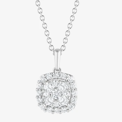 (F, Vs2) Womens 1 CT. T.W. Lab Grown White Diamond Sterling Silver Cushion 18 Inch Pendant Necklace