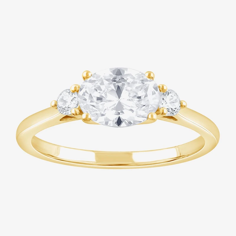 (F/Si2) Womens 1 1/7 CT. T.W. Lab Grown White Diamond 14K Gold Over Silver 3-Stone Cocktail Ring