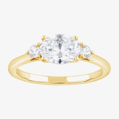 (F/Si2) Womens 1 1/7 CT. T.W. Lab Grown White Diamond 14K Gold Over Silver 3-Stone Cocktail Ring