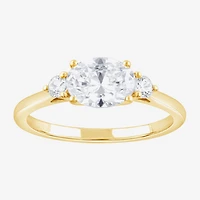 (F/Si2) Womens 1 1/7 CT. T.W. Lab Grown White Diamond 14K Gold Over Silver 3-Stone Cocktail Ring