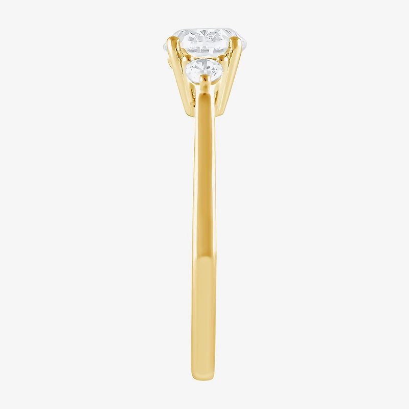 (F/Si2) Womens 1 1/7 CT. T.W. Lab Grown White Diamond 14K Gold Over Silver 3-Stone Cocktail Ring