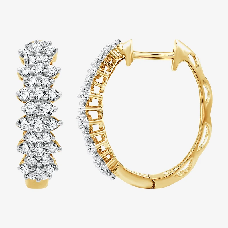 (G, Si1-Si2) Womens 1 CT. T.W. Lab Grown White Diamond 14K Gold Over Silver 19.9mm Hoop Earrings