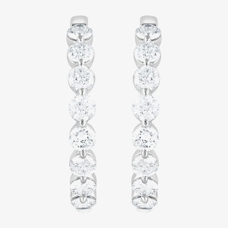 (F/Vs2) Womens 3 CT. T.W. Lab Grown White Diamond Sterling Silver 22.8mm Hoop Earrings