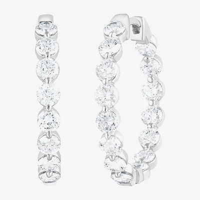 (F/Vs2) Womens 3 CT. T.W. Lab Grown White Diamond Sterling Silver 22.8mm Hoop Earrings