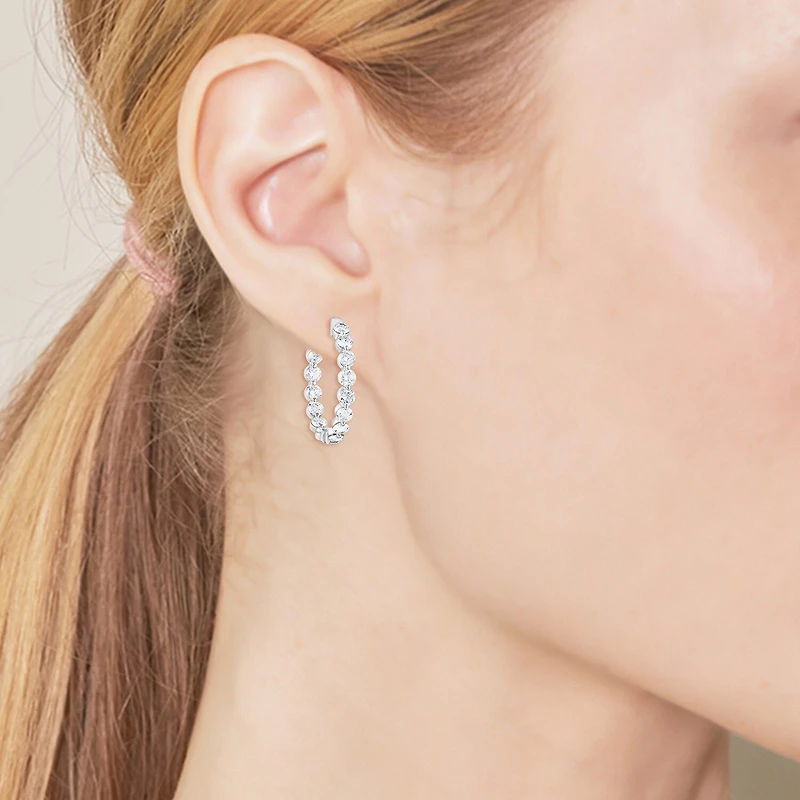 (F/Vs2) Womens 3 CT. T.W. Lab Grown White Diamond Sterling Silver 22.8mm Hoop Earrings