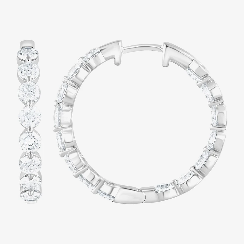 (F/Vs2) Womens 3 CT. T.W. Lab Grown White Diamond Sterling Silver 22.8mm Hoop Earrings