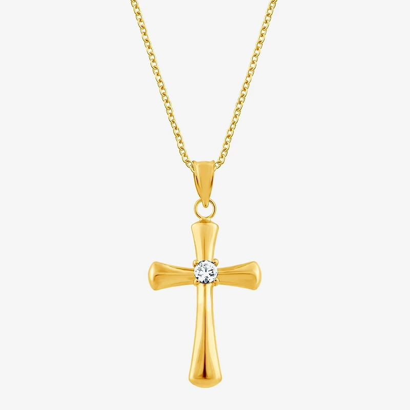 Cross (F/Vs2) Womens 1/10 CT. T.W. Lab Grown White Diamond 14K Gold Over Silver Cross 18 Inch Pendant Necklace