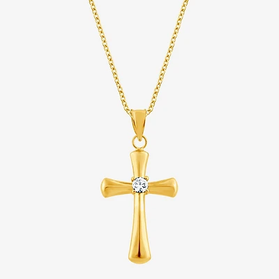 Cross (F/Vs2) Womens 1/10 CT. T.W. Lab Grown White Diamond 14K Gold Over Silver Cross 18 Inch Pendant Necklace