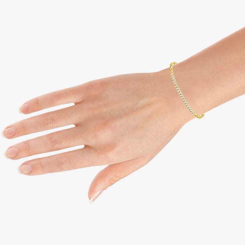 (F, Vs2) Womens 1/2 CT. T.W. Lab Grown White Diamond 14K Gold Over Silver 7 Inch Tennis Bracelet