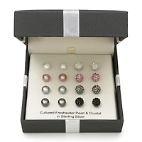 Cultured Freshwater Pearl and Crystal Sterling Silver 8-pr. Stud Earring Set