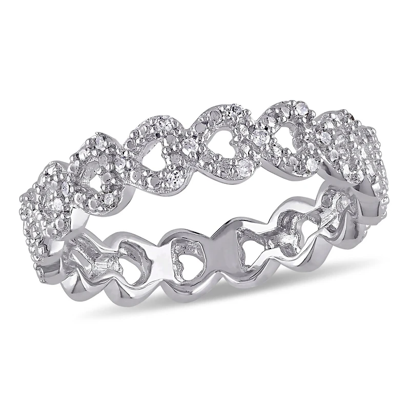 Womens Diamond Accent Natural White Sterling Silver Heart Eternity Band
