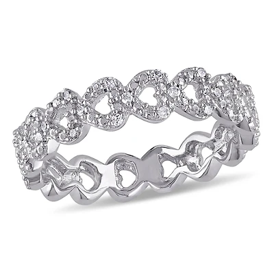 Womens Diamond Accent Natural White Sterling Silver Heart Eternity Band
