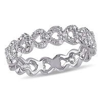 Womens Diamond Accent Natural White Sterling Silver Heart Eternity Band
