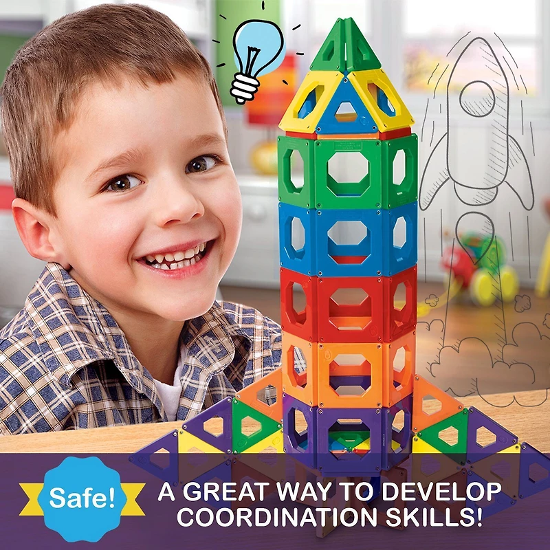 Discovery Kids 50-Piece Magnetic Tile Building Blocks Set