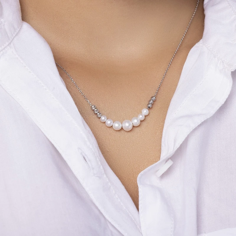 Womens White Sterling Silver 18 Inch Collar Necklace