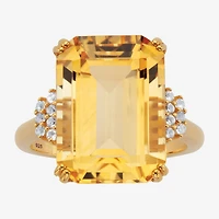 Womens Genuine Yellow Citrine 18K Gold Over Silver Cocktail Ring