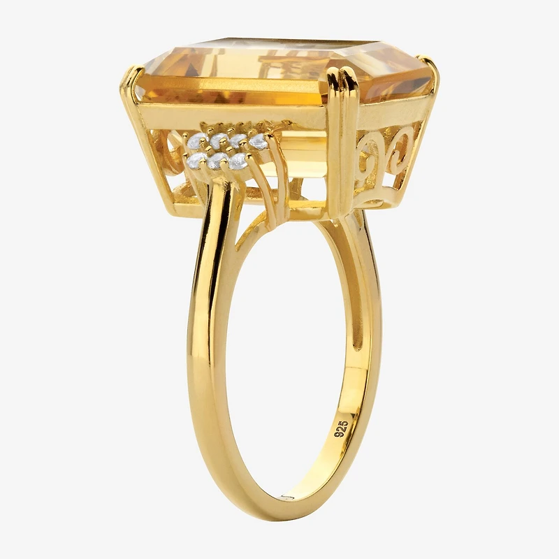 Womens Genuine Yellow Citrine 18K Gold Over Silver Cocktail Ring