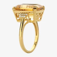 Womens Genuine Yellow Citrine 18K Gold Over Silver Cocktail Ring