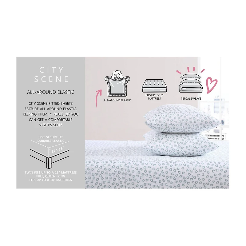 City Scene Cotton Percale 200TC Easy Care Sheet Set