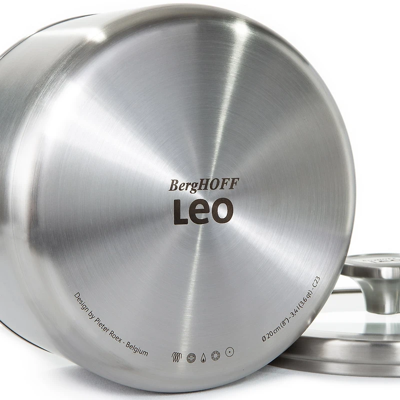 BergHOFF Leo Graphite Recycled 18/10 Stainless Steel 1.7-qt. Stockpot with Glass Lid