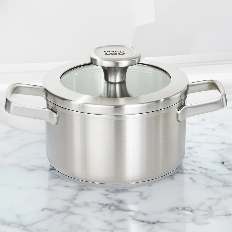 BergHOFF Leo Graphite Recycled 18/10 Stainless Steel 1.7-qt. Stockpot with Glass Lid