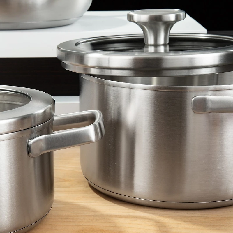 BergHOFF Leo Graphite Recycled 18/10 Stainless Steel 1.7-qt. Stockpot with Glass Lid