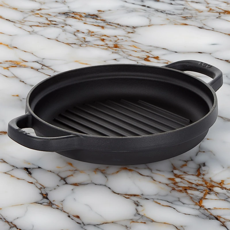 BergHOFF Leo Graphite Enamel Cast Iron 10.25" Round Grill Pan