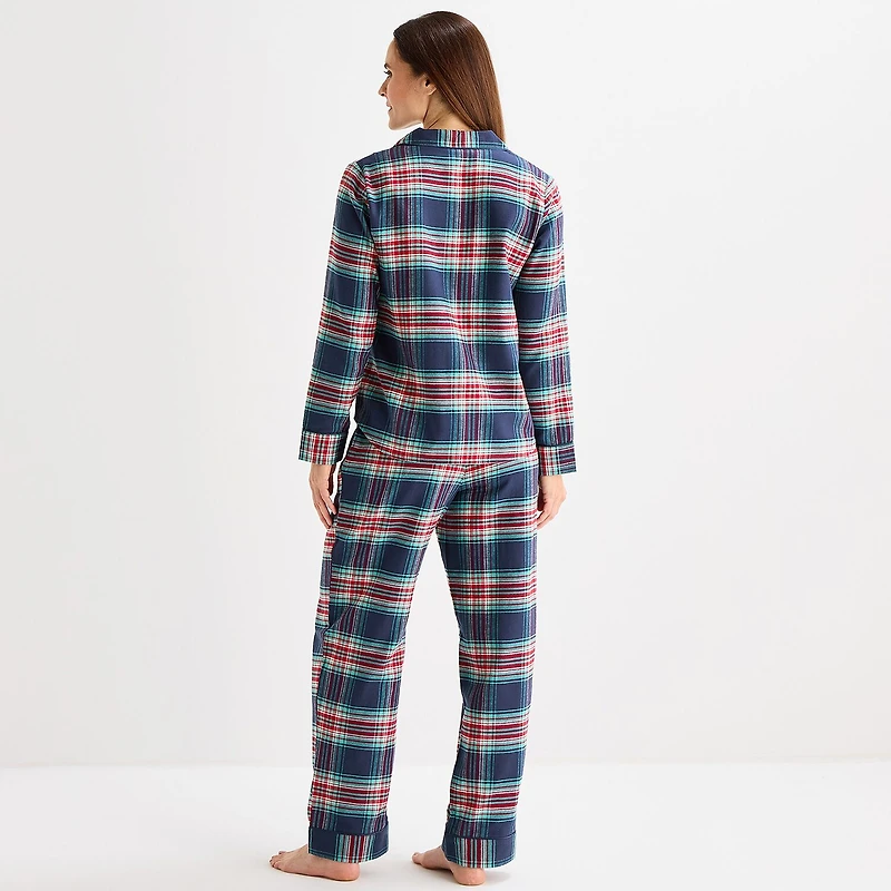 Liz Claiborne Womens Flannel Long Sleeve 2-pc. Pajama Set