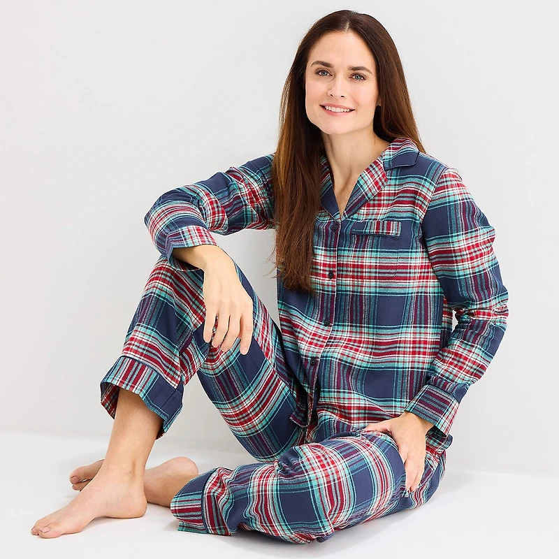 Liz Claiborne Womens Flannel Long Sleeve 2-pc. Pajama Set