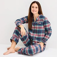 Liz Claiborne Womens Flannel Long Sleeve 2-pc. Pajama Set