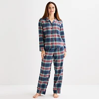 Liz Claiborne Womens Flannel Long Sleeve 2-pc. Pajama Set
