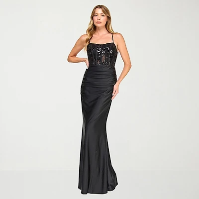 City Triangle Womens Juniors Sweetheart Neck Short Sleeve Spaghetti Straps Sequin Bodycon Dress
