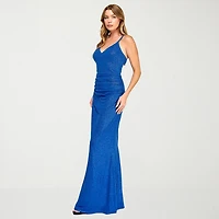 City Triangle Womens Juniors V Neck Sleeveless Spaghetti Straps Glitter Bodycon Dress